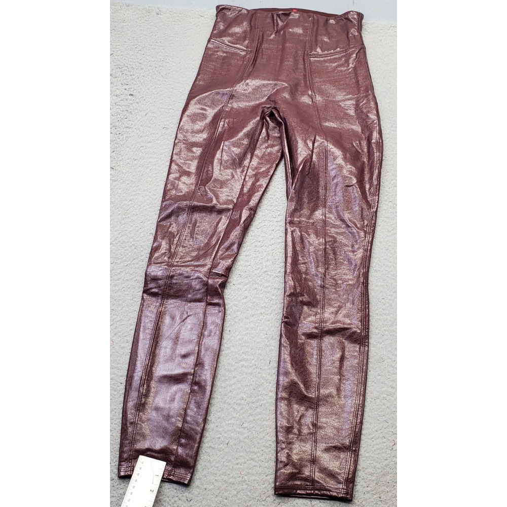 Spanx by Sara Blakely Faux Patent Leather Leggings Womens S Burgundy High Waist